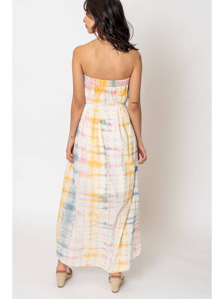 Rainbow Lurex Tie-Dye Tube Maxi Dress