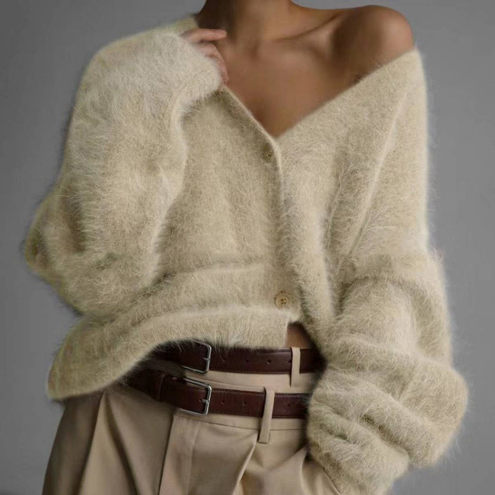 Beige Cozy Faux Mink Cardigan