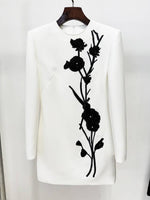 Floral Beaded Long-Sleeve Mini Dress