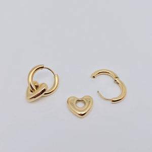 Heart Charm 18K Gold Plated Stainless Steel Huggie Earrings