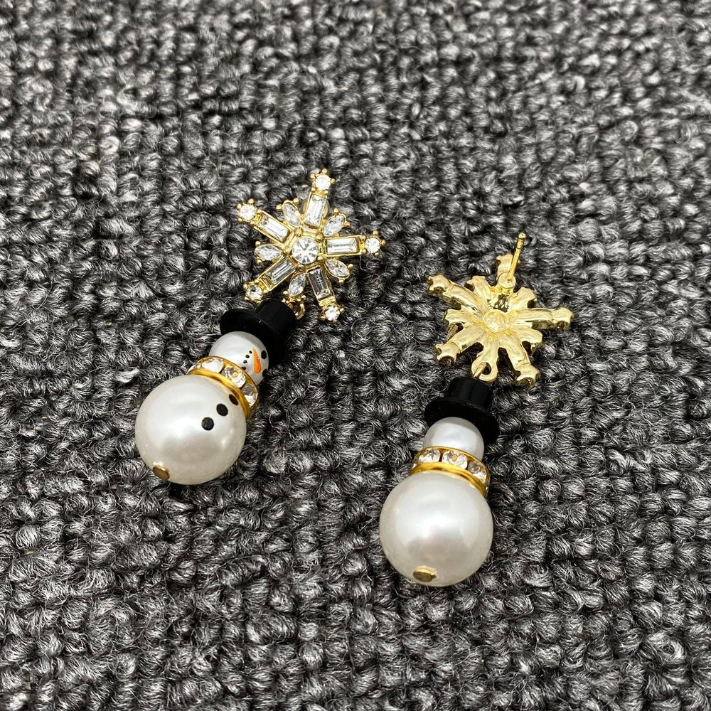 Sparkling Snowman Snowflake Post Earrings