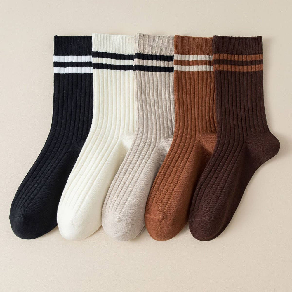 Classic Two Stripes Print Crew Socks