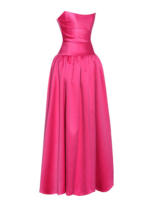 Walterina Fuchsia Satin Strapless Drop Waist Corset Gown