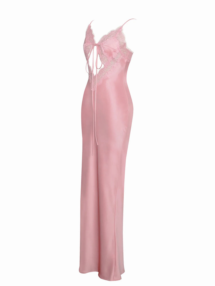 Zinnia Salmon Pink Lace Satin Dress