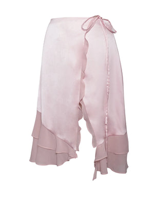 Sarah Salmon Pink Satin Ruffled Midi Skirt