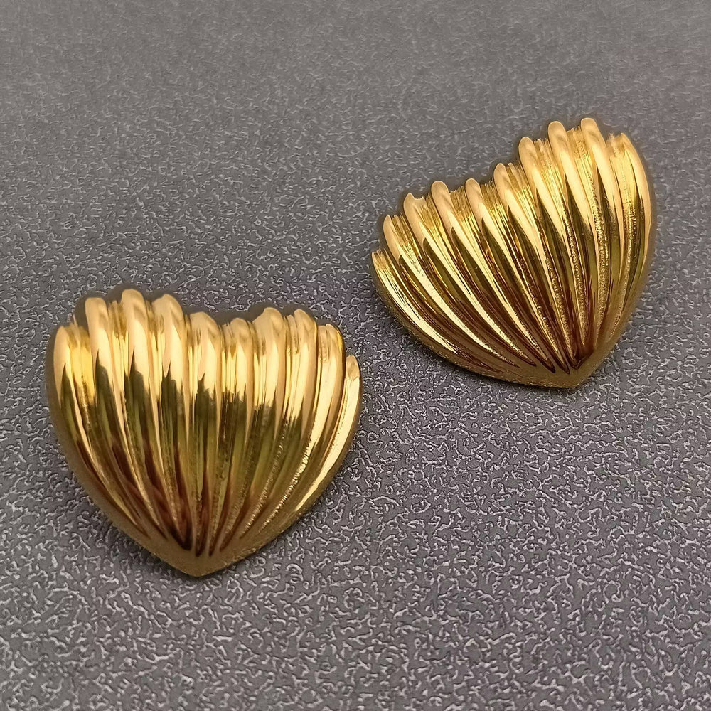 Striped Heart Shape 18K Gold Plated SS Post Earrings