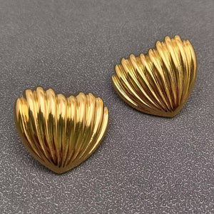 Striped Heart Shape 18K Gold Plated SS Post Earrings