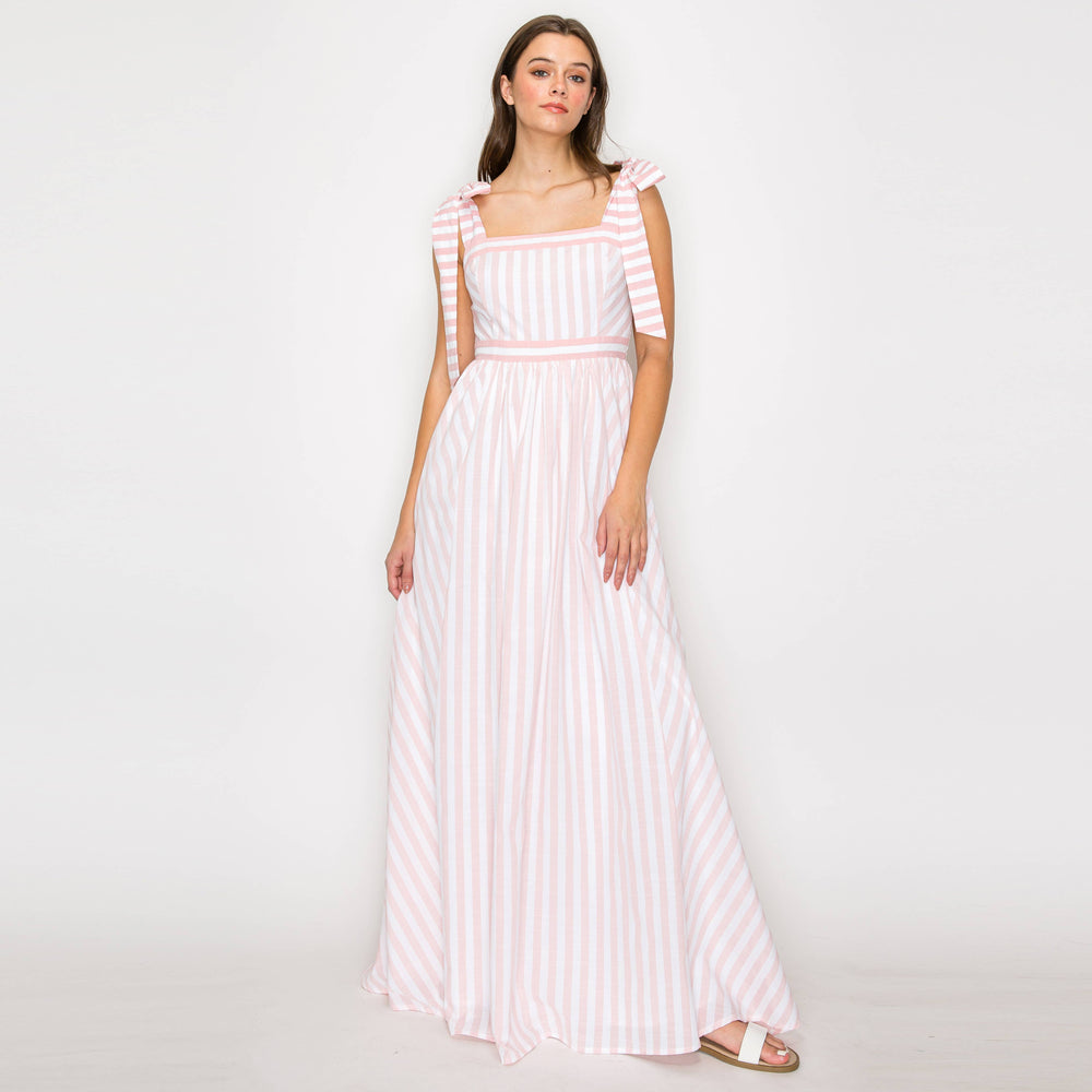 Dreamy Pink Stripe Maxi Dress with Shoulder Tie