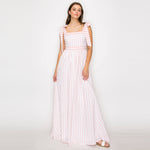 Dreamy Pink Stripe Maxi Dress with Shoulder Tie