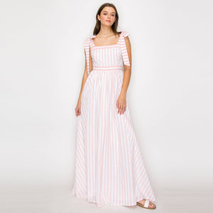Dreamy Pink Stripe Maxi Dress with Shoulder Tie