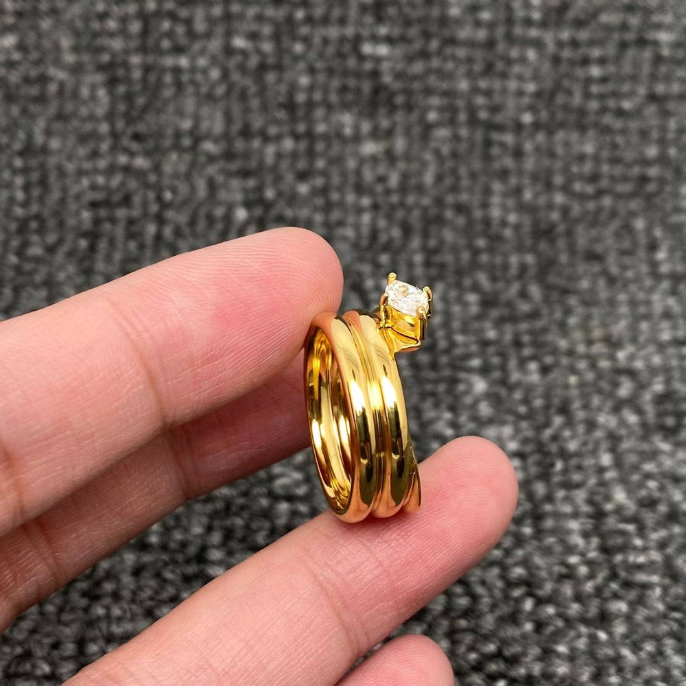 Horse Eye Shape CZ 18K Gold Plated Ring