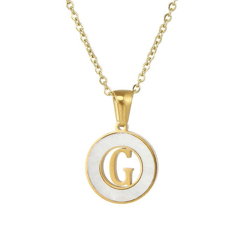 Circular Hollow Shell Initial Pendant Necklace