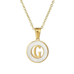 Circular Hollow Shell Initial Pendant Necklace