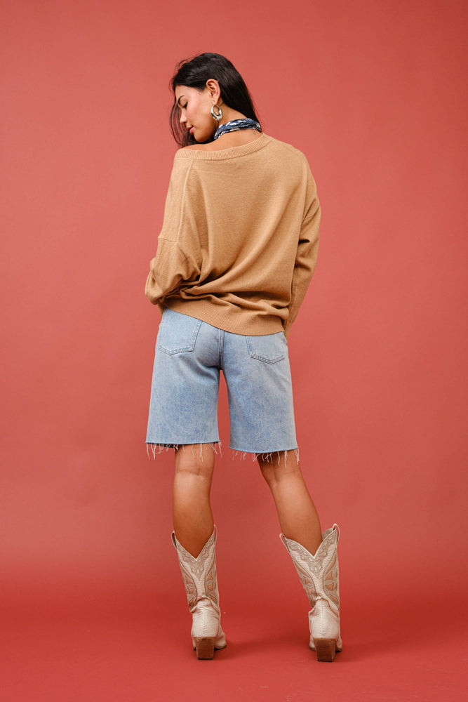 Tan Cashmere V-Neck Sweater