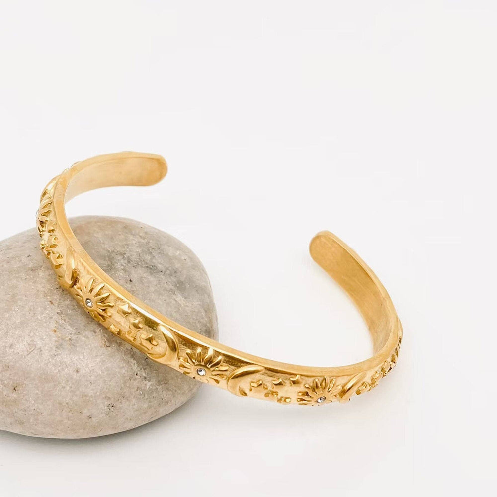 18K Gold Plated Stainless Steel Star Moon Sun Cuff