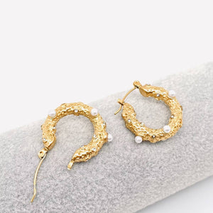 Cubic Zirconia Pearl 18K Gold Plated Hoop Earrings