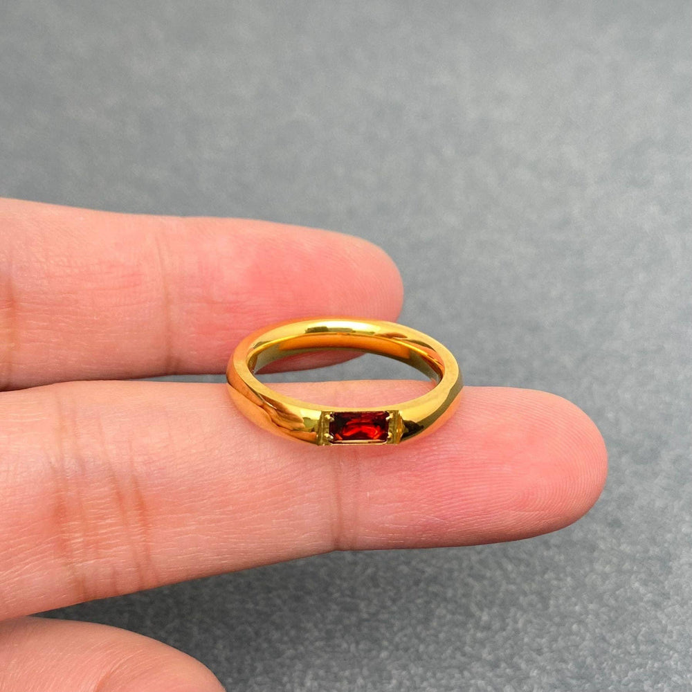 3.5mm Inlaid Red Zircon 18K Gold Plated Ring