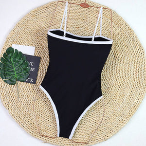 Black Simple Color Block One Piece Swimsuit