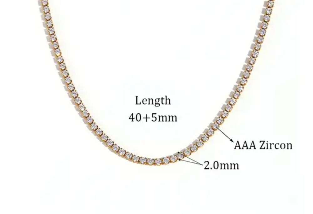 HoopLa - Tennis Necklace. Premium PV plated stainless CZ. : Yellow Gold / 4mm