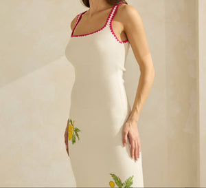 Lemon Embroidered Sweater Dress