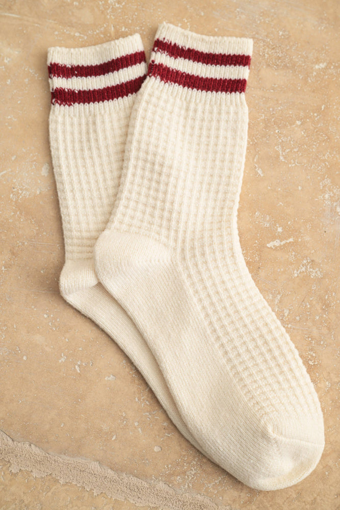 Burgundy Stripe Waffle Socks