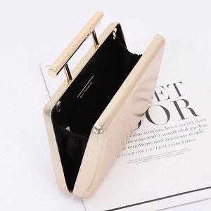 Metal Handle Top Case Clutch: Silver