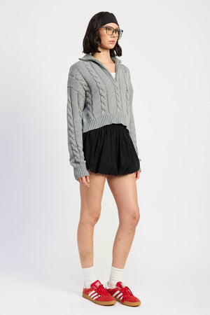 Gray Cable Half Zip Sweater