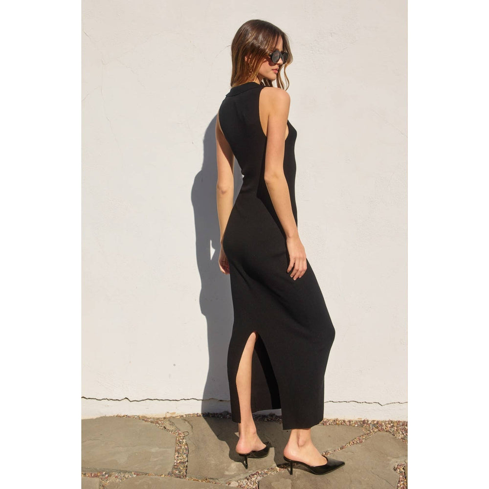 Black Collared Maxi Light Knit Dress