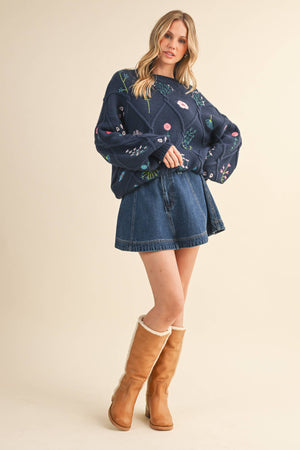 Wildflower Navy Sweater