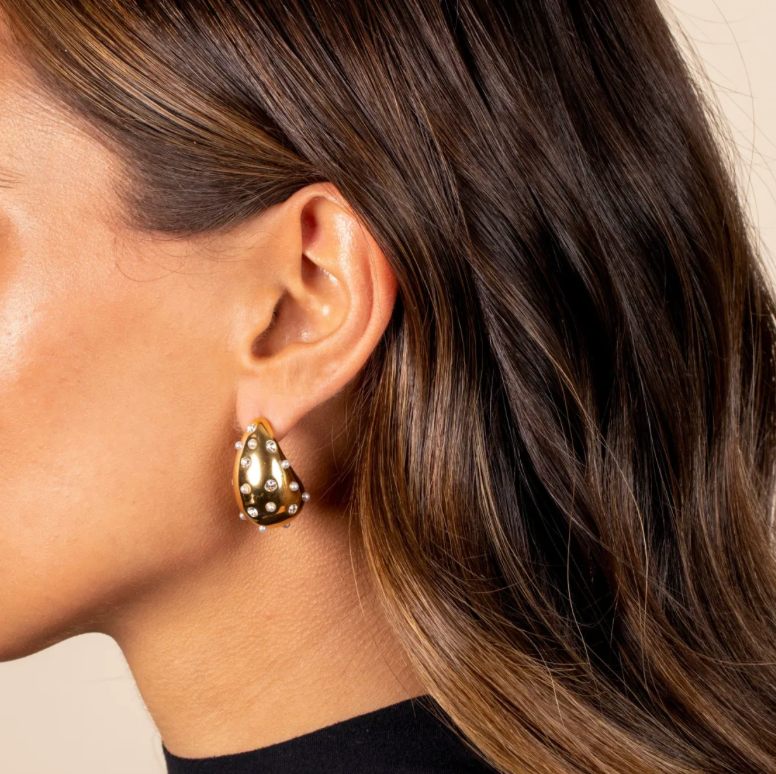 HoopLa - Icon Tear Drop-Stainless Steel and CZ: Yellow Gold