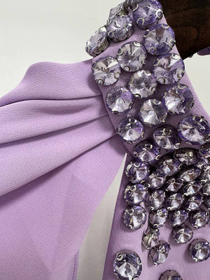 Lavender Rhinestone Gown with Draped Shawl
