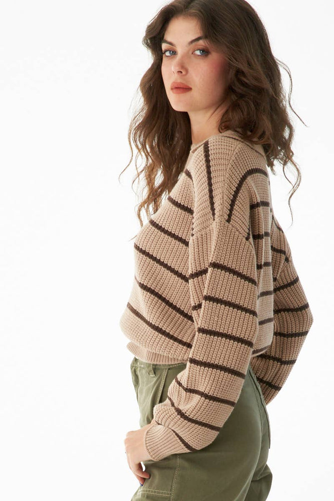 Mocha Striped Collared Sweater