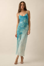 Tie Dye-Print Satin Bias-Cut Maxi Dress