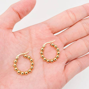 Gold Plated Stainless Steel Beads Hoop Earrings