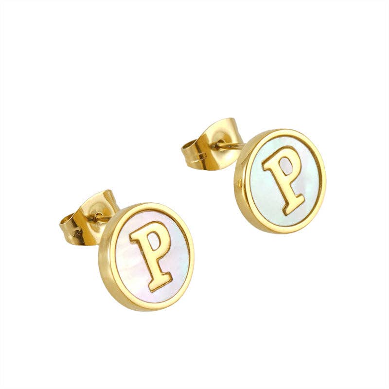 Shell Initial 18K Gold Plated Stainless Steel Ear Studs