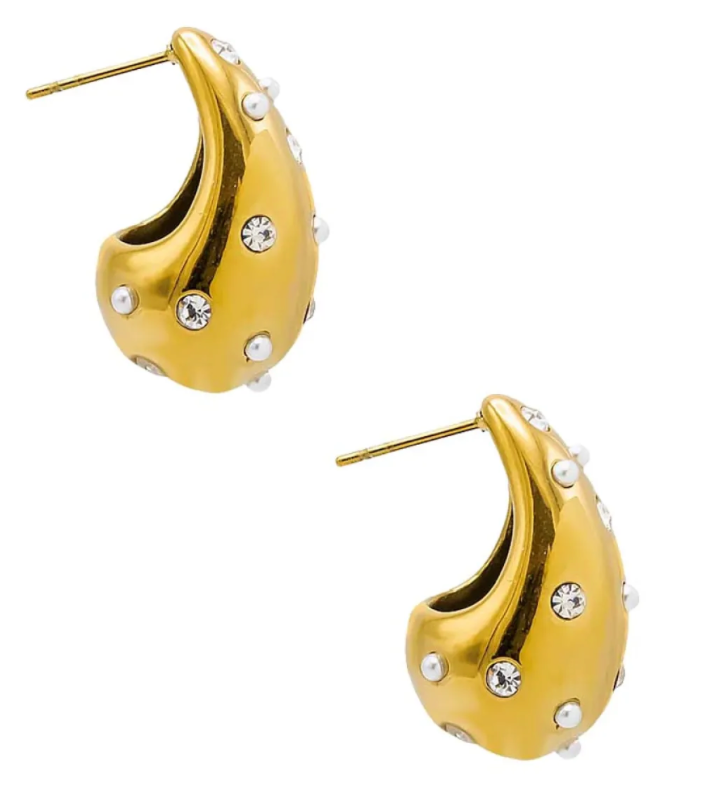 HoopLa - Icon Tear Drop-Stainless Steel and CZ: Yellow Gold