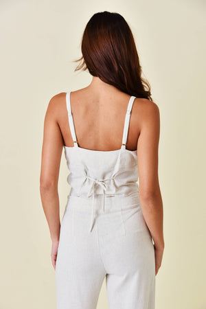 Natural Woven Button Front Top