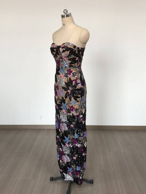 Elegant Floral Sequin Embroidered Mesh Tube Top Dress