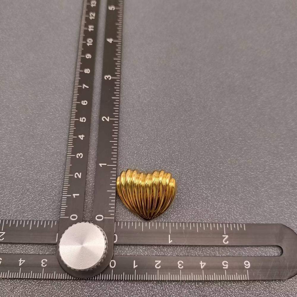 Striped Heart Shape 18K Gold Plated SS Post Earrings