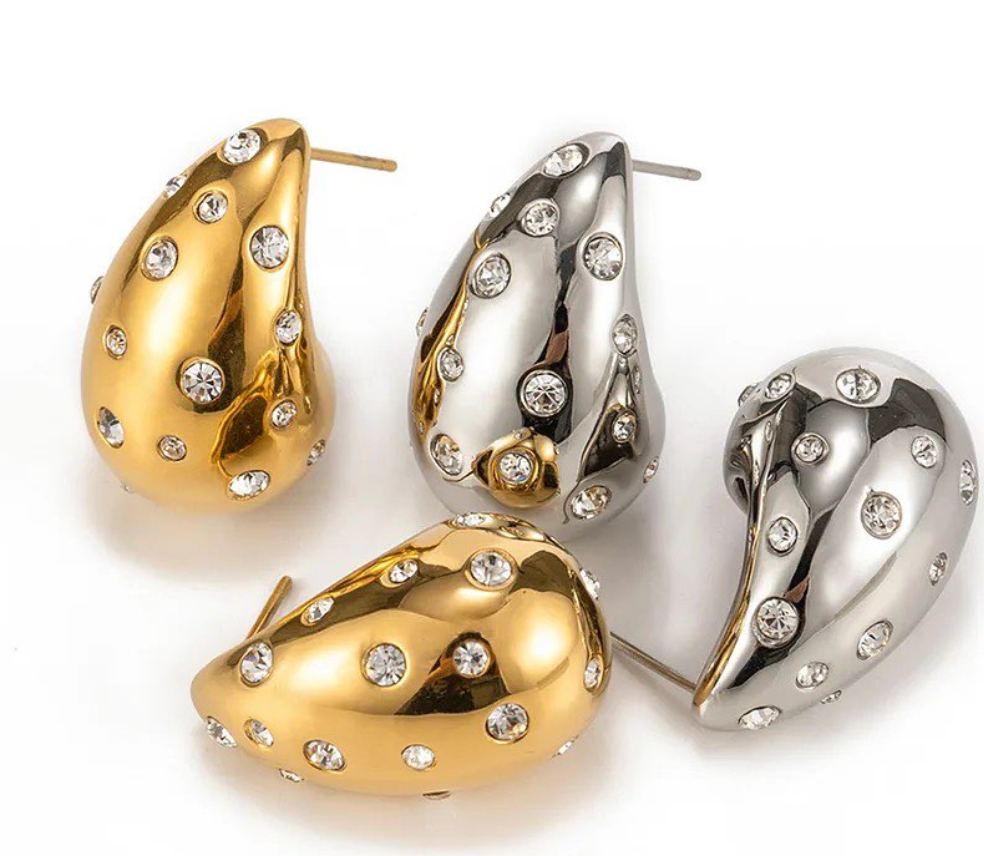 HoopLa - Icon Tear Drop-Stainless Steel and CZ: Yellow Gold