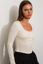 Cream Scoop Ribbed Knit Top