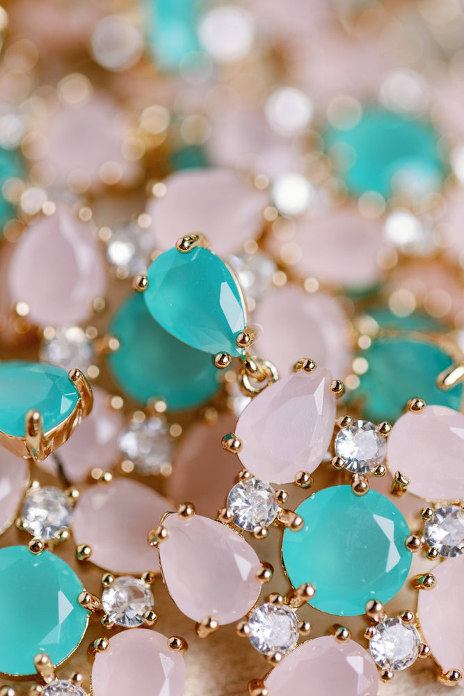 St Armands Designs of Sarasota - Pink and Turquoise Diamond Pinwheel Statement Earrings
