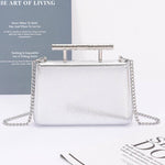 Metal Handle Top Case Clutch: Silver