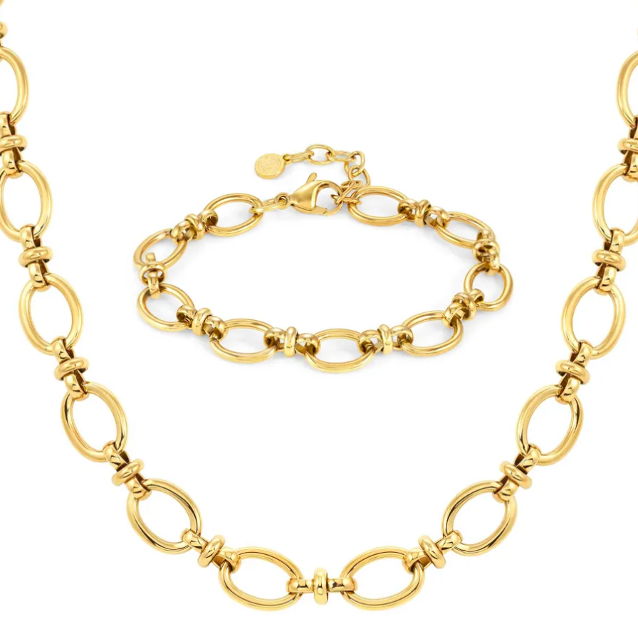 HoopLa - Rio Knuckle Link Steel Necklace 14K Gold Waterproof: Yellow Gold
