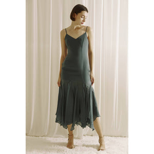 Teal Emerald Silk Midi Dress