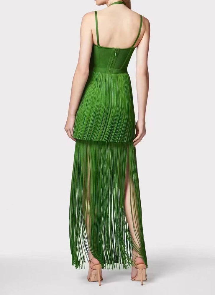 Fringe Halter Maxi Dress