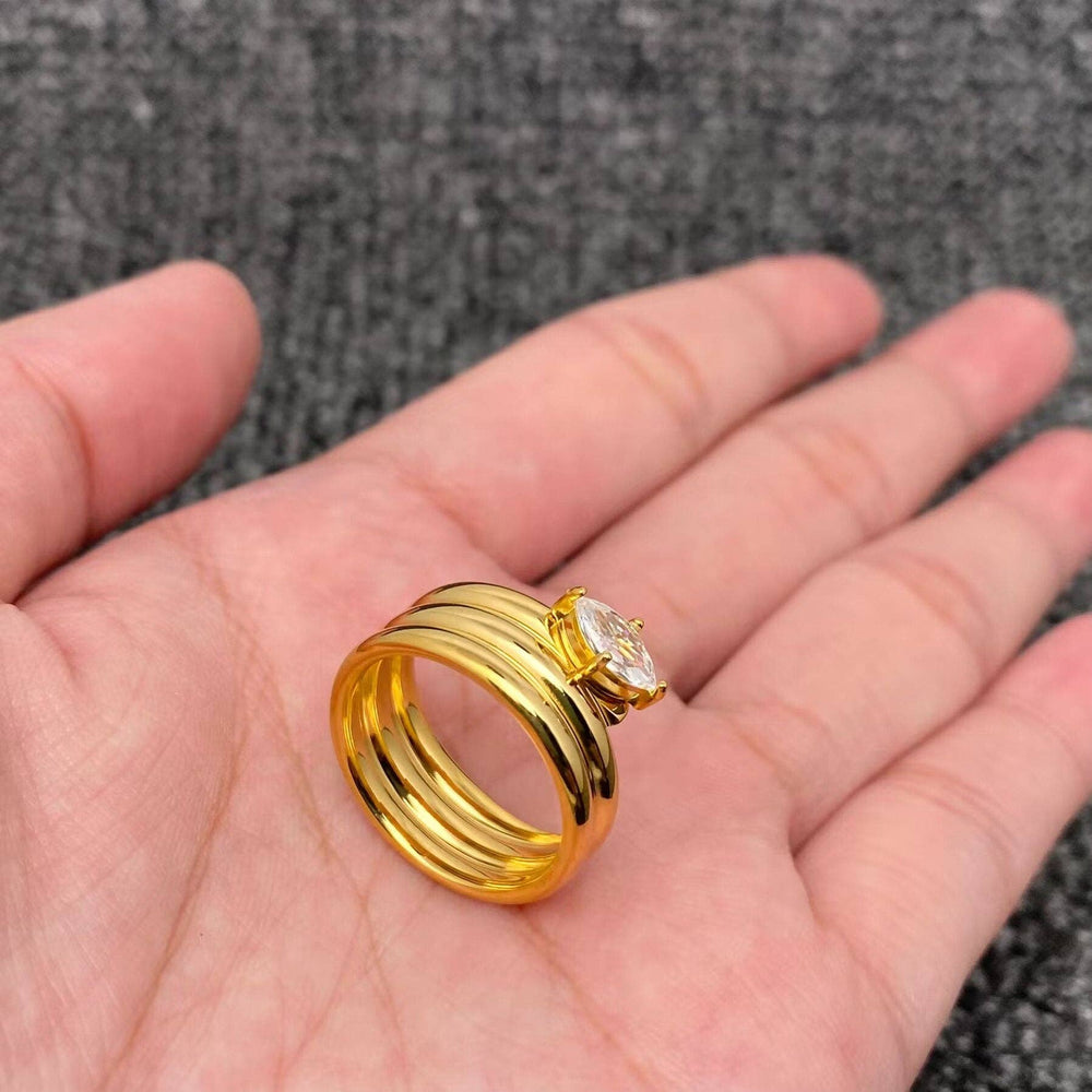 Horse Eye Shape CZ 18K Gold Plated Ring