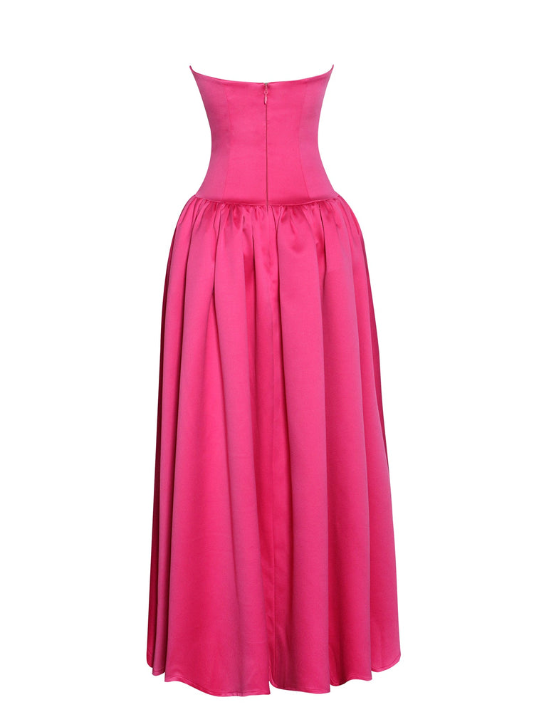 Walterina Fuchsia Satin Strapless Drop Waist Corset Gown