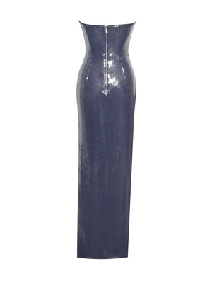 Ramona Navy Sequin Strapless High Slit Maxi Dress