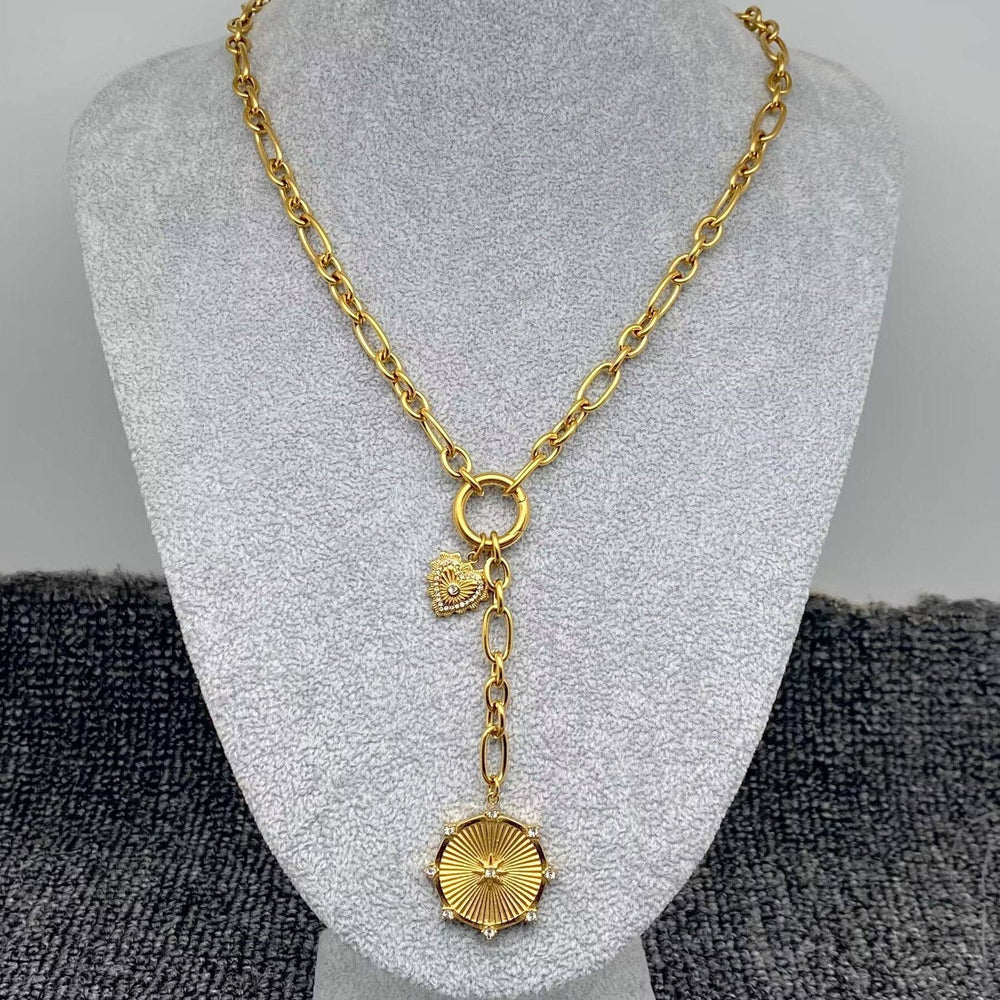 Sun & Heart Charm 18K Gold Plated Y-neck Chain